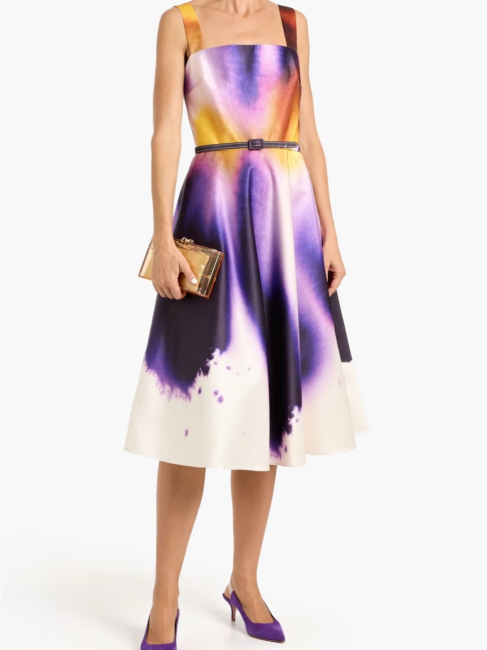 Oscar de la Renta Purple, Yellow & White Fit-and-Flare Dress